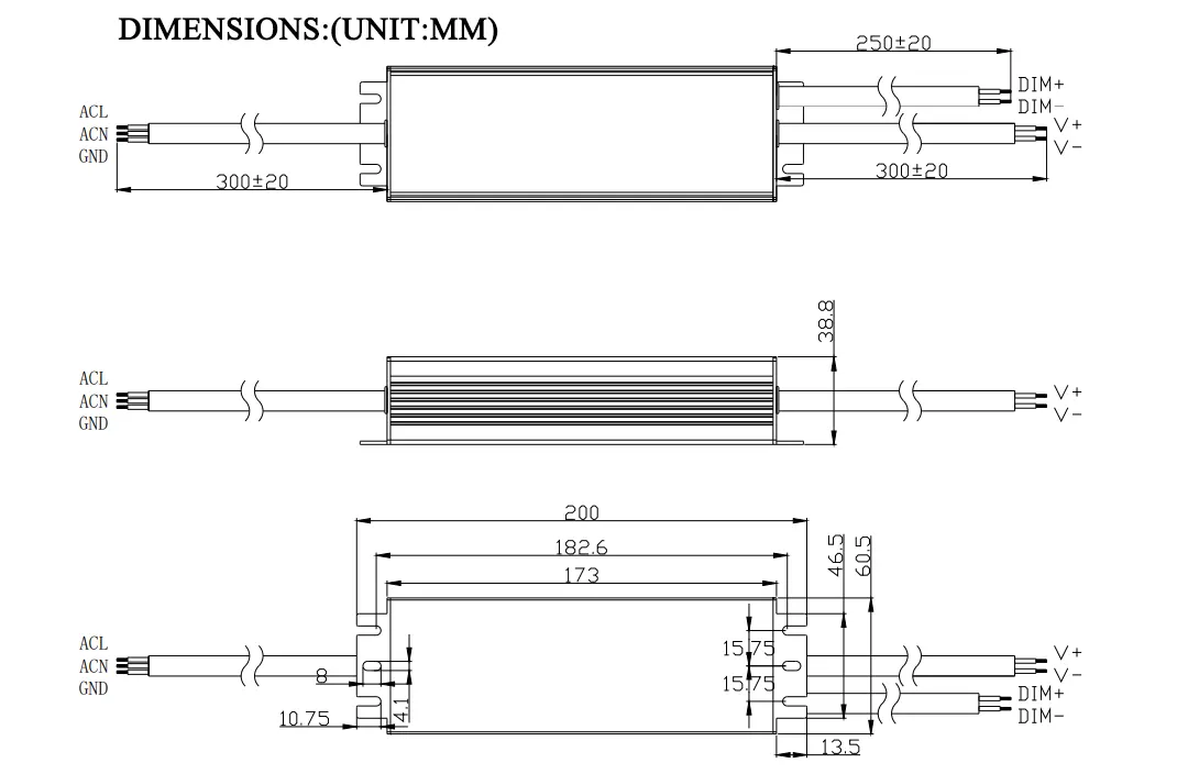 Size of 12v 80w constant voltage led driver